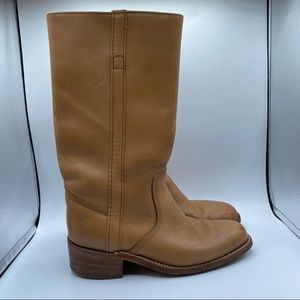 Frye Tan Leather Knee High Round Toe Pull On Womens Riding Boots Sz 9 D (3568)